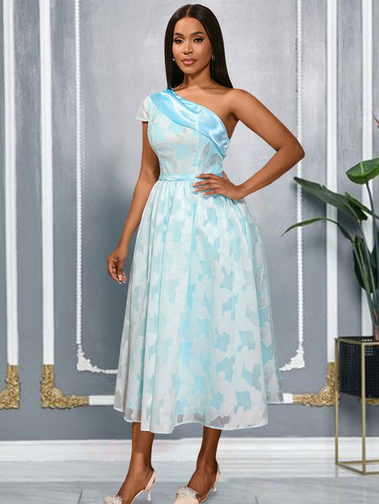 Damen Cocktailkleid mit asymmetrischem Design und floralen Akzenten R&B