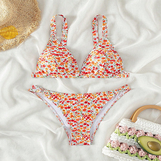 Damen Triangel-Bikini mit romantischem Blumenmuster R&B