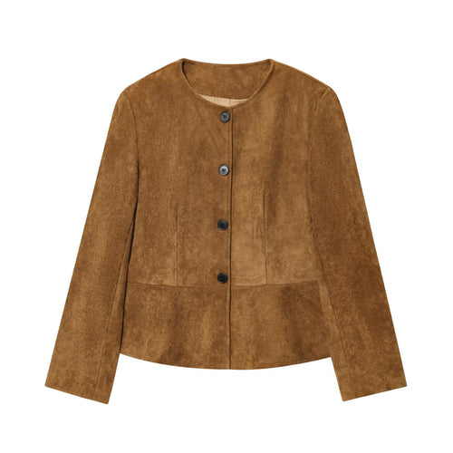Damen elegante Kunstlederjacke mit knopfbeschichtetem Design R&B