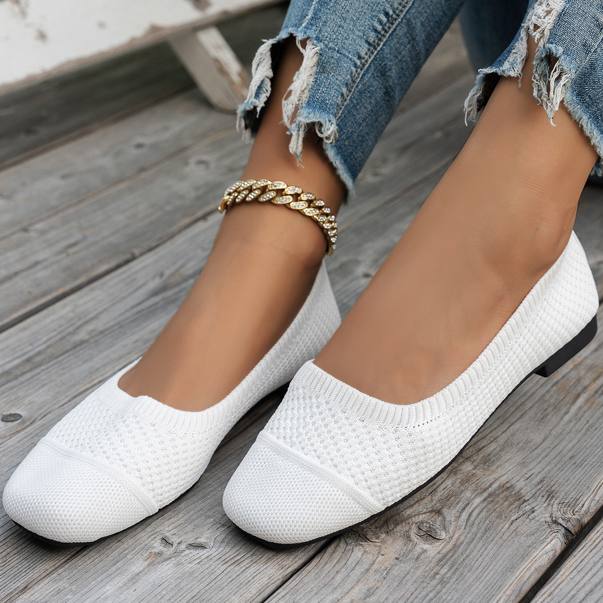 Damen atmungsaktive Slip-On Ballerinas mit flexiblem Netzdesign R&B