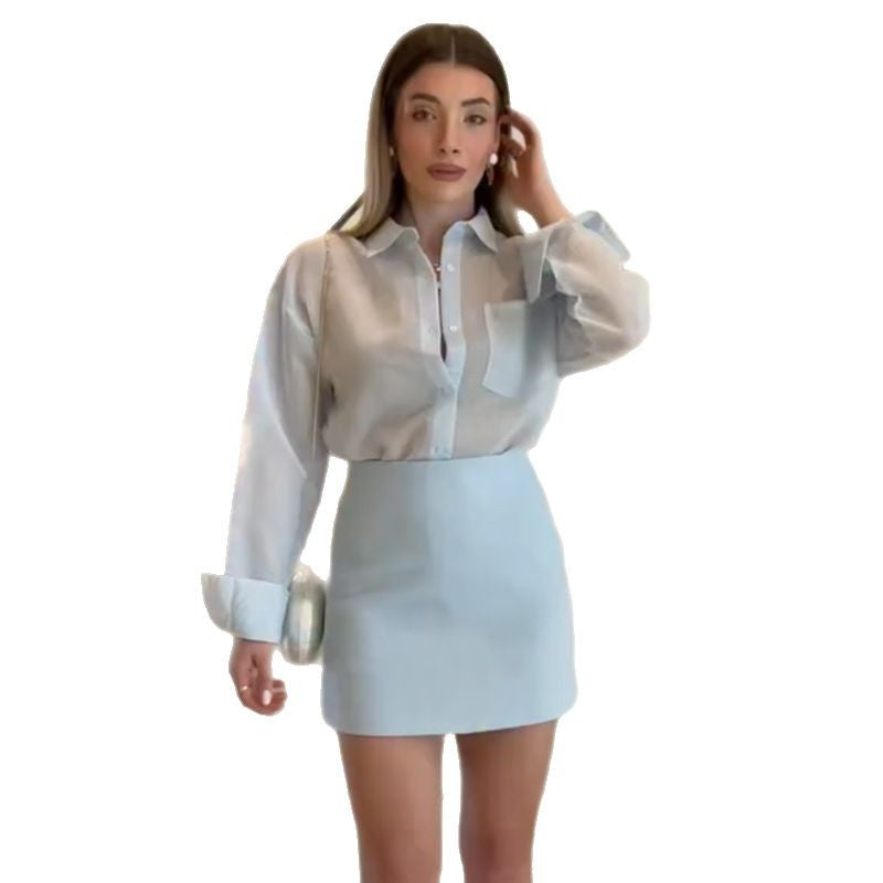 Damen Elegant geschnittenes Hemd und Minirock Set R&B