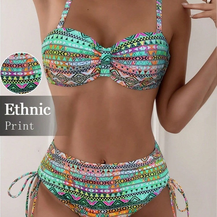 Damen Bikini-Set mit ethnischem Druck und verstellbaren Trägern R&B