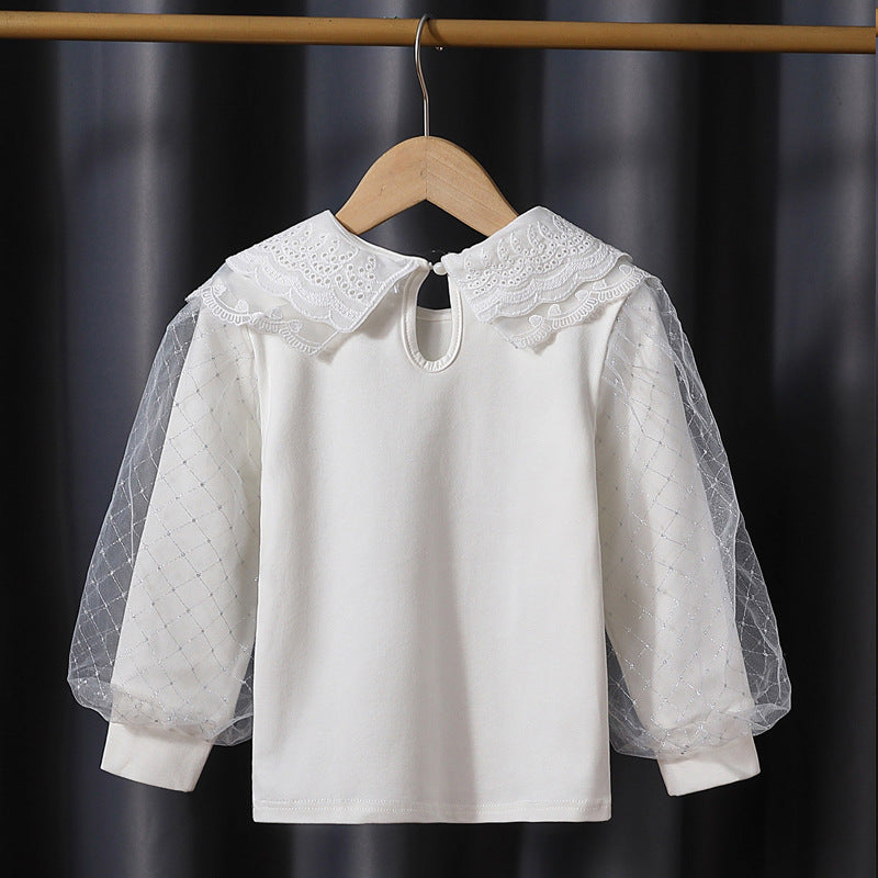 Mädchen modische Bluse mit eleganten Tüllärmeln und kunstvoller Spitzenverzierung R&B
