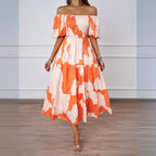 Damen Sommerkleid mit elegantem Puffärmel-Design und floralem Muster R&B