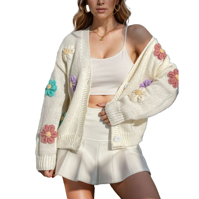 Damen Strickjacke mit floralen Applikationen R&B