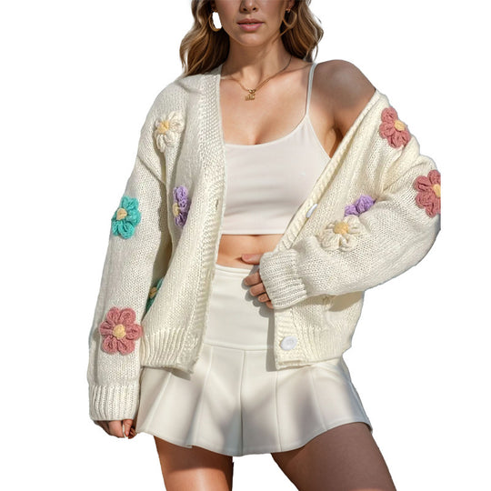 Damen Strickjacke mit floralen Applikationen R&B