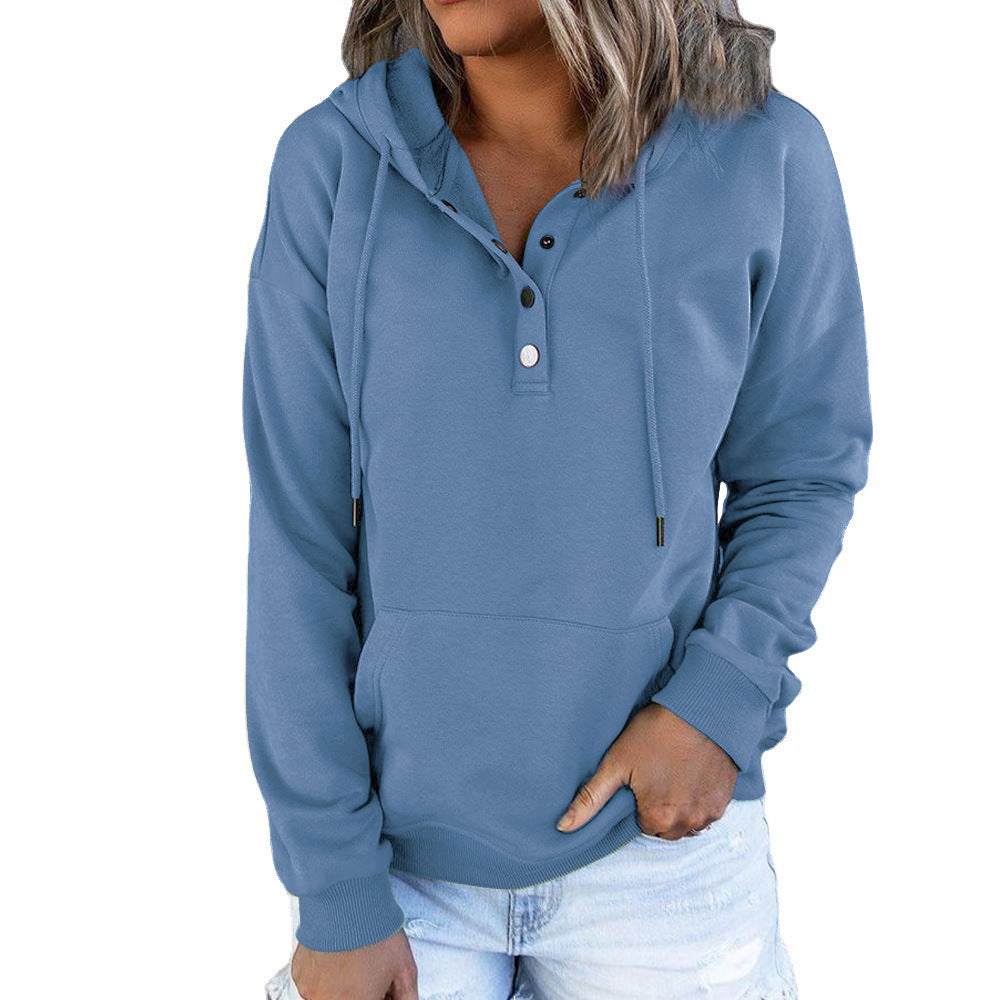 Damen Kapuzenpullover mit Knopfdetails und weichem Fleece-Material R&B