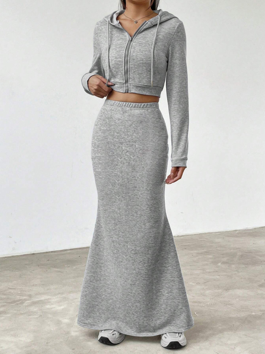 Damen lässige Cropped-Jacke mit Maxirock R&B
