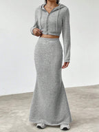 Damen lässige Cropped-Jacke mit Maxirock R&B