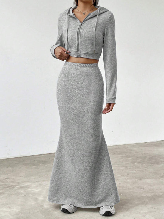 Damen lässige Cropped-Jacke mit Maxirock R&B