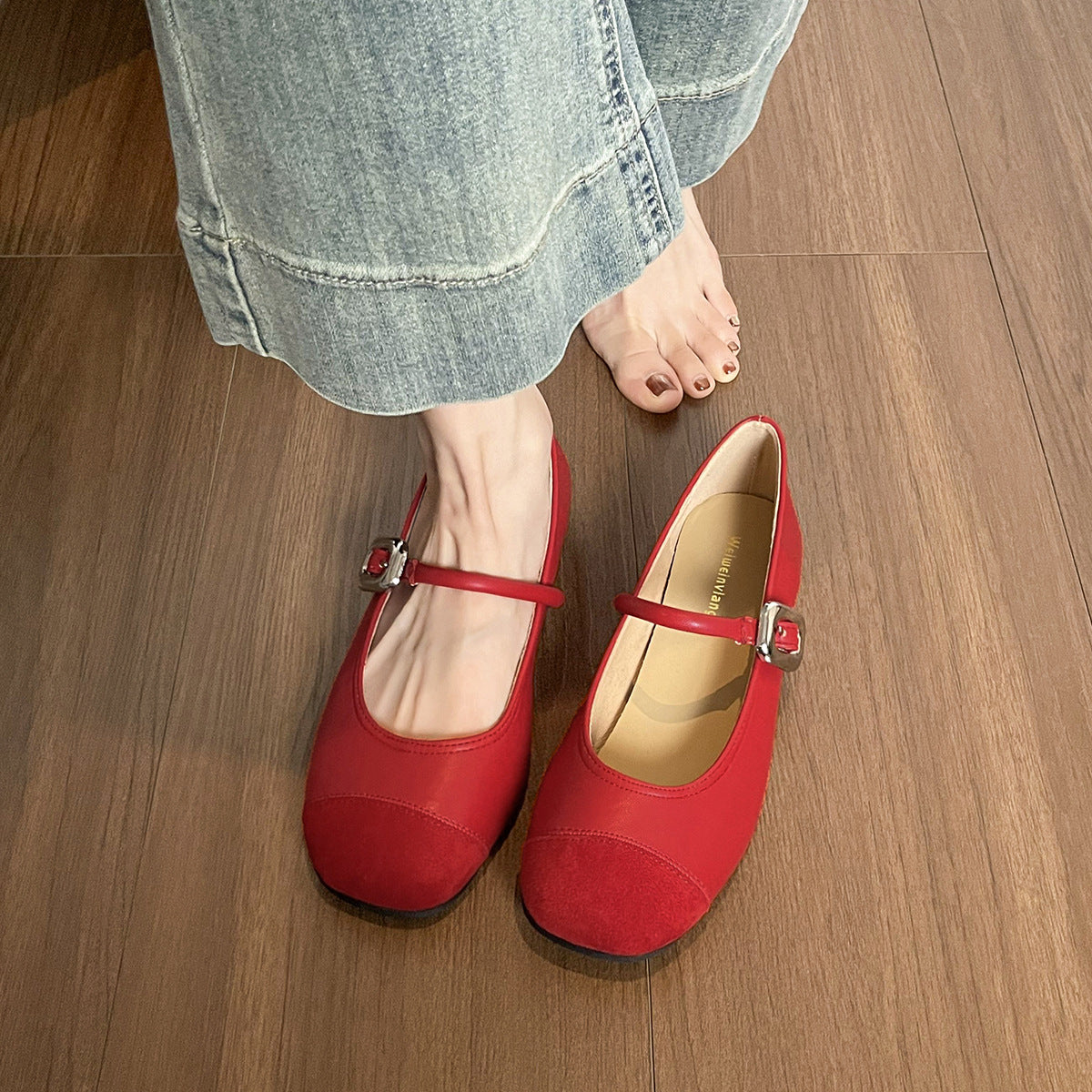 Damen Ballerinas mit modischer Schnallenapplikation