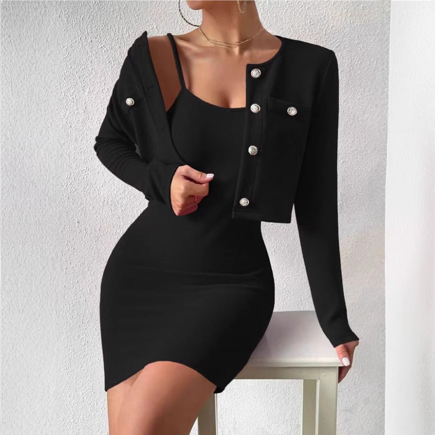 Damen elegantes Jumpsuit-Set mit taillierter Jacke und schimmernden Knöpfen R&B