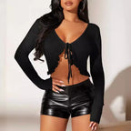 Damen kurzärmeliges Crop-Top mit verspieltem Kordelzug und Rüschendetails R&B