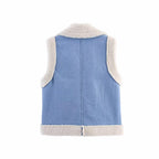 Damen Weste im Vintage-Style aus Denim mit Fleecefutter R&B