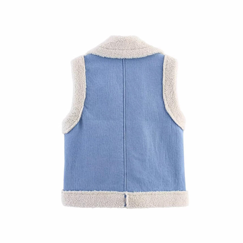 Damen Weste im Vintage-Style aus Denim mit Fleecefutter R&B