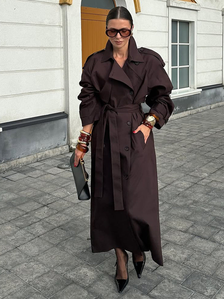 Damen modischer Trenchcoat mit Gürtel und voluminösen Ärmeln R&B