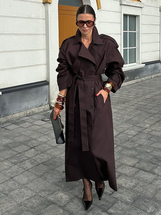 Damen modischer Trenchcoat mit Gürtel und voluminösen Ärmeln R&B
