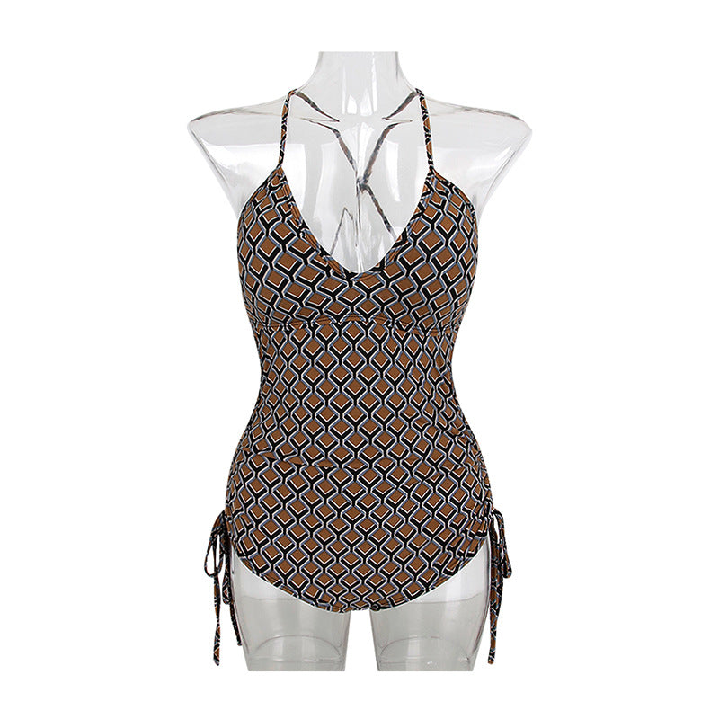 Damen Einteiliger Badeanzug mit verstellbarem Schnürdetail und geometrischem Design R&B