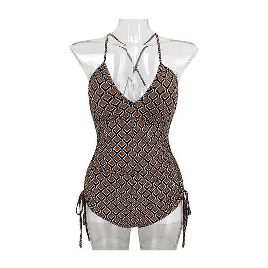 Damen Einteiliger Badeanzug mit verstellbarem Schnürdetail und geometrischem Design R&B