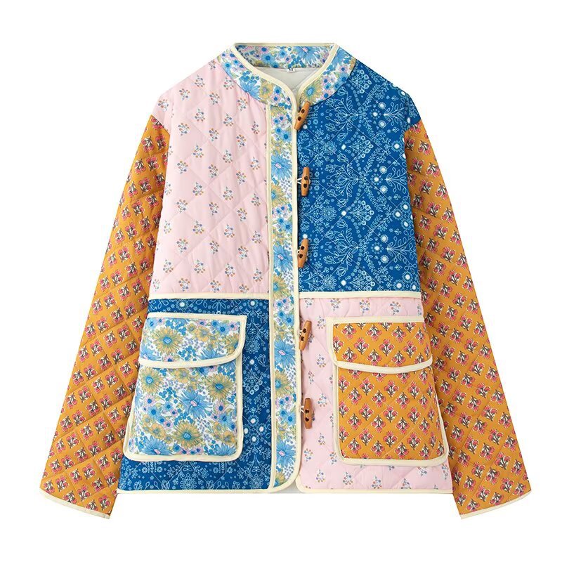 Damen gesteppte Übergangsjacke mit floralen Mustern und großen Taschen R&B