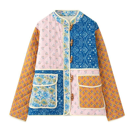 Damen gesteppte Übergangsjacke mit floralen Mustern und großen Taschen R&B