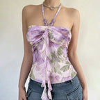 Damen Spaghetti-Trägertop mit floralen Einsätzen und transparenten Rüschen R&B