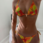 Damen Triangel-Bikini mit floralem Design und verstellbaren BindR&Bändern R&B