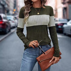 Damen Modisches Rippstrickpullover mit Streifenmuster R&B