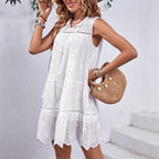 Damen Strandkleid mit verspieltem Stickmuster und BindR&Bändern R&B
