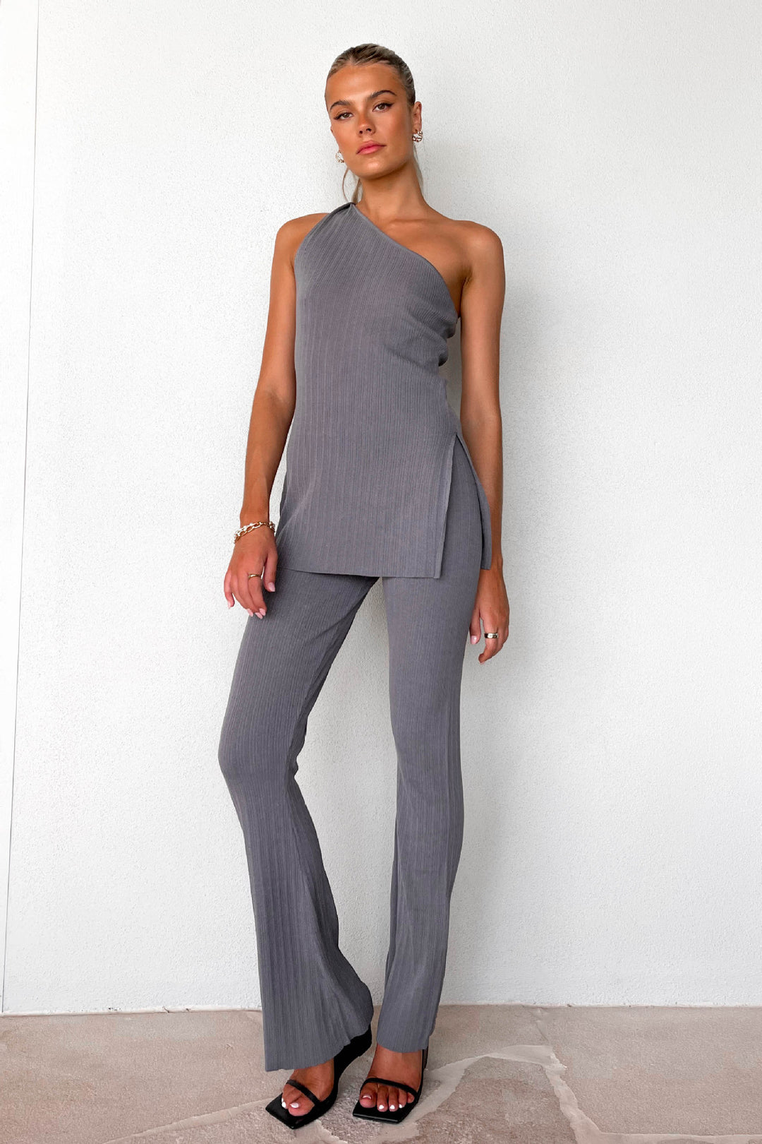 Damen lässiges asymmetrisches Oberteil mit passender Hose R&B