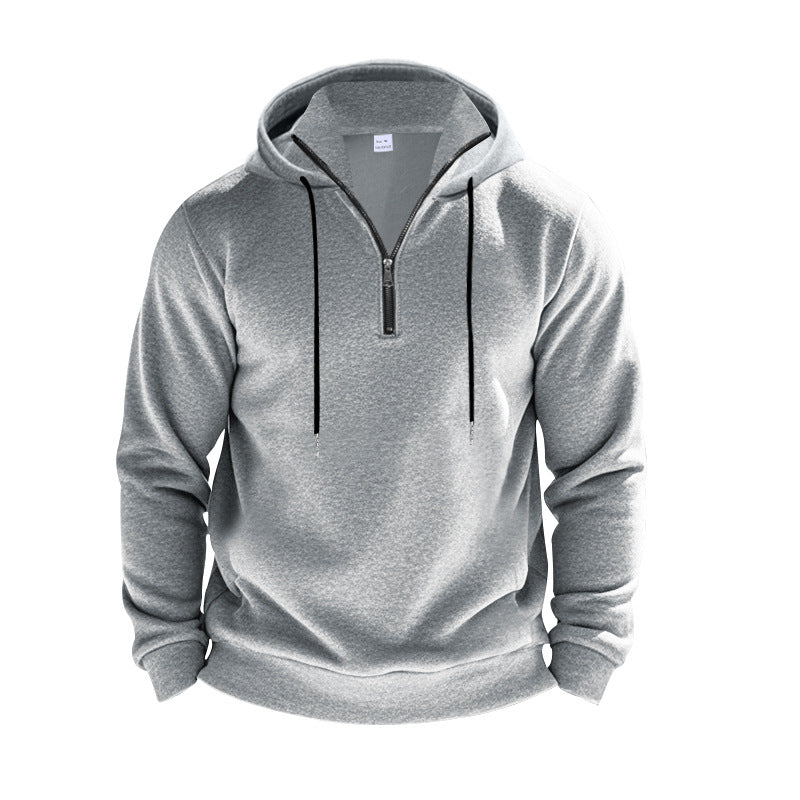 Herren nan sportives Kapuzen-Sweatshirt mit kurzem Frontreißverschluss, kontrastgefütterter Kapuze und elastischen Rippbündchen R&B