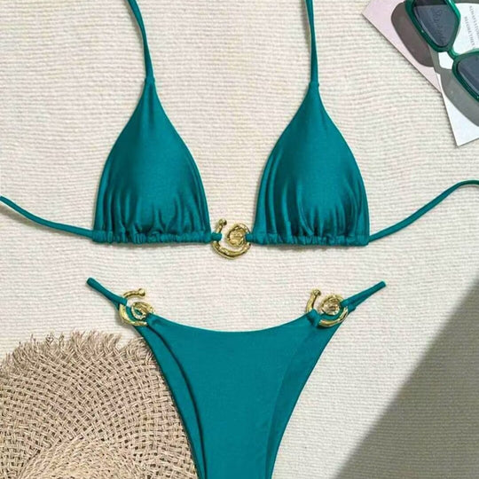 Damen Triangel-Bikini mit raffiniertem Gold-Detail R&B
