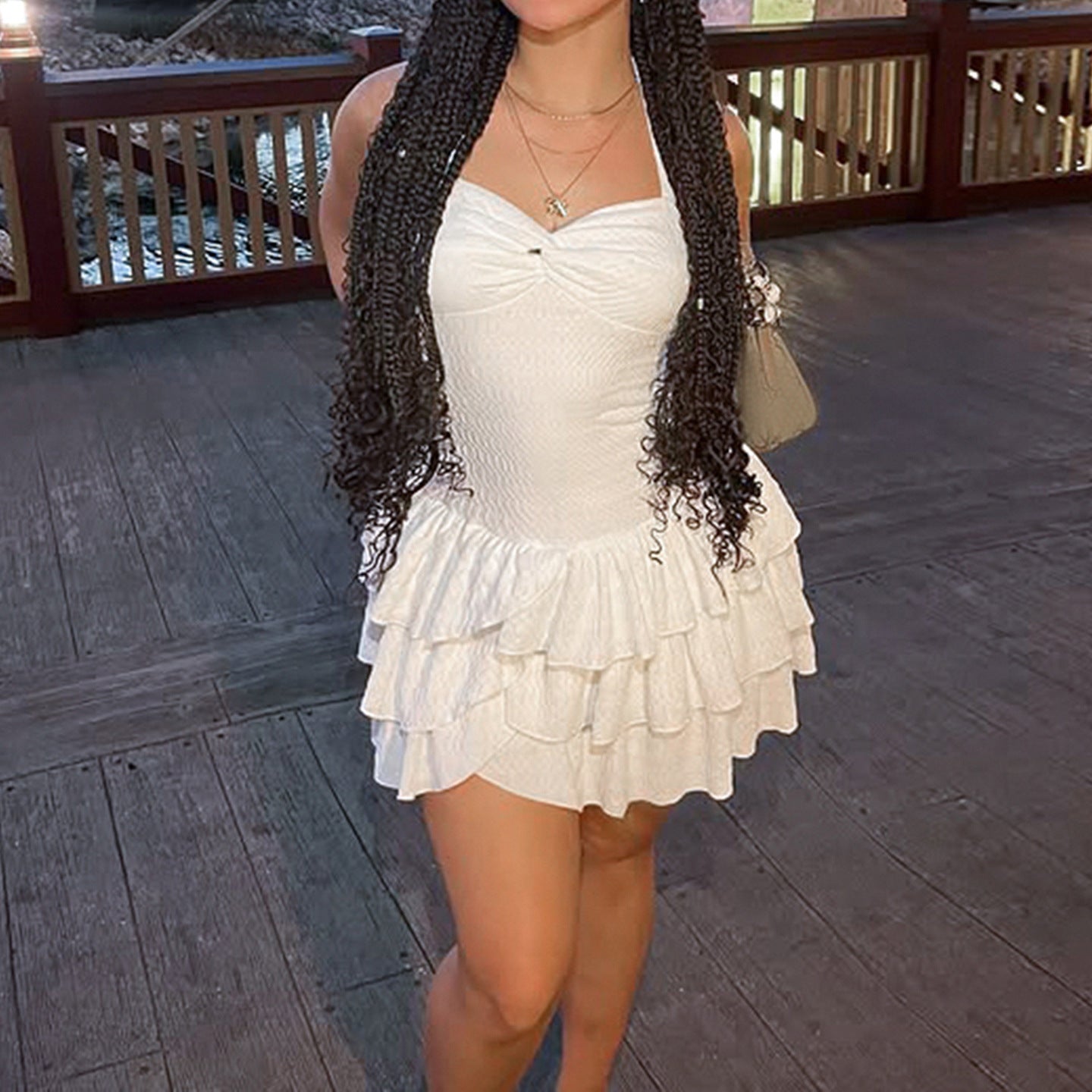 Damen Sommerliches Tüllkleid mit verstellbaren Spaghettiträgern und Rüschendetails R&B