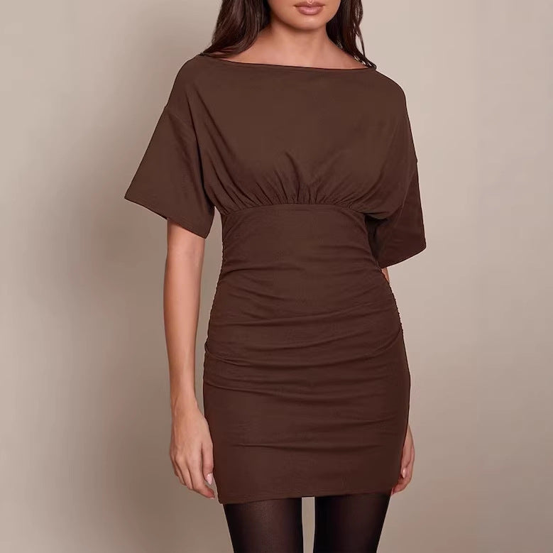 Damen figurbetontes Wickelkleid mit Raffungen und weiten Ärmeln R&B