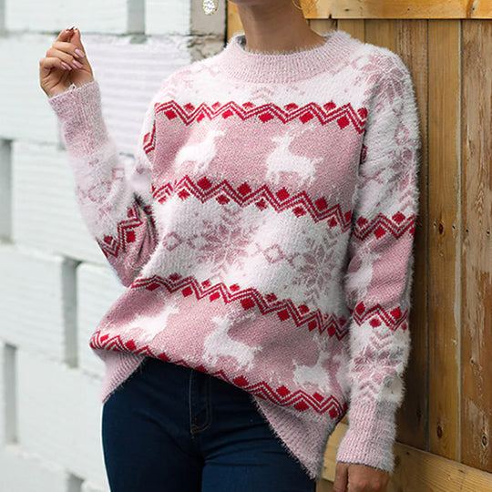 Damen gemütlicher Weihnachtspullover mit festlichem Rentierdesign R&B