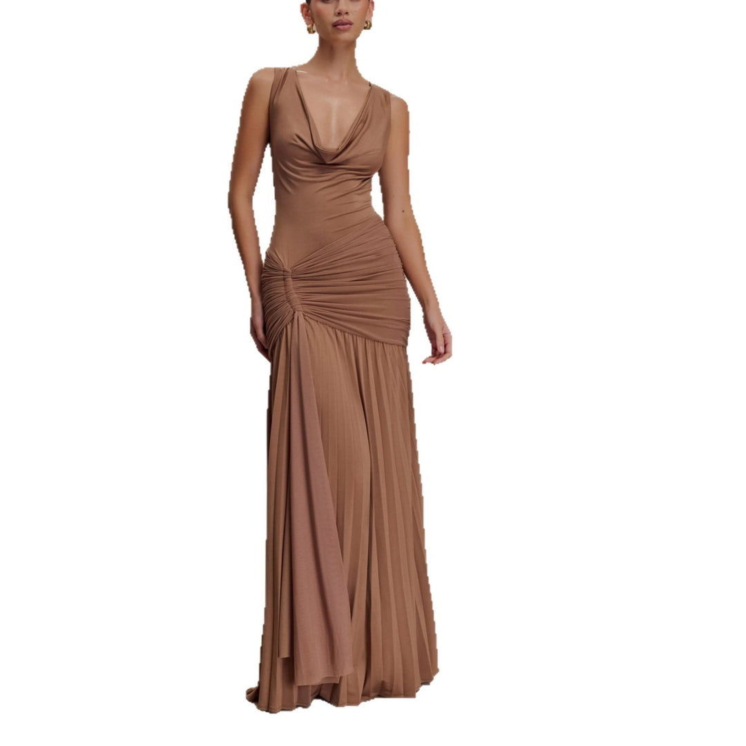 Damen Maxikleid mit eleganter Drapierung und schickem V-Ausschnitt R&B