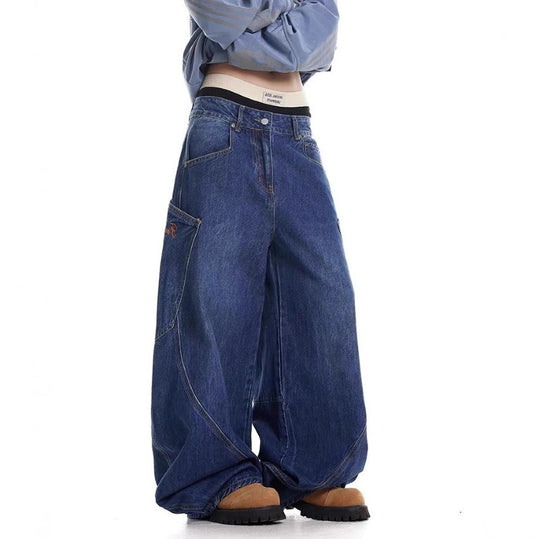 Damen Baggy-Jeans mit weitem Schnitt und praktischen Cargotaschen R&B