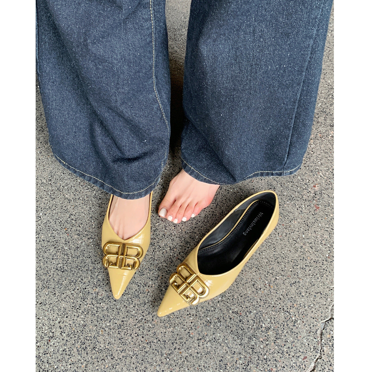 Damen elegante Ballerinas mit luxuriösem Metallakzent