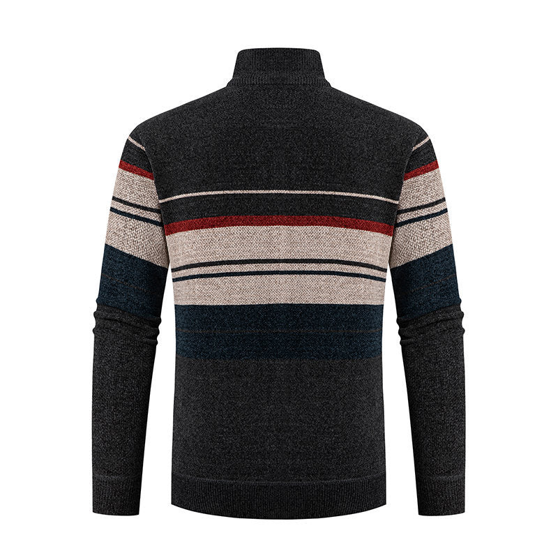 Herren modische Strickjacke mit kontrastierenden Streifen und hochabschließendem Kragen