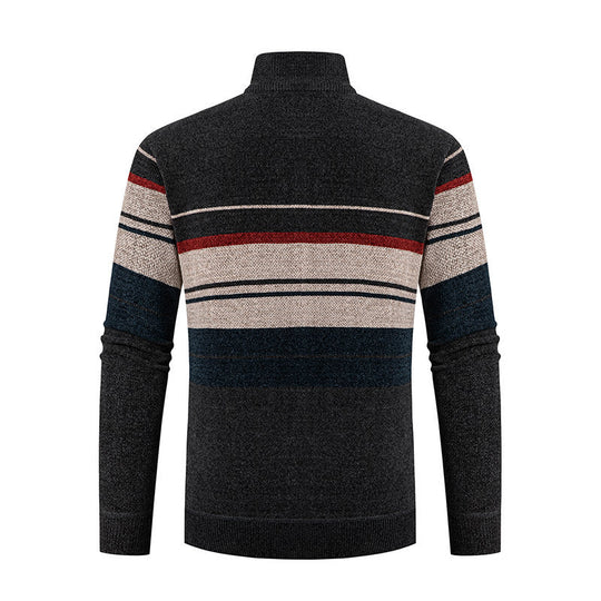 Herren modische Strickjacke mit kontrastierenden Streifen und hochabschließendem Kragen R&B