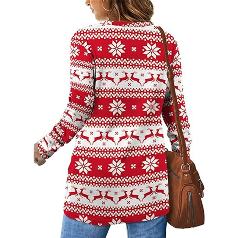 Damen Gemusterter Winterpullover mit Rundhalsausschnitt R&B