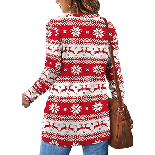 Damen Gemusterter Winterpullover mit Rundhalsausschnitt R&B