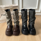 Damen Boots mit modischer Schnallenverzierung und robustem Plateau-Heel R&B