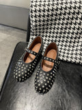 Damen Ballerinas mit elegantem Strassbesatz und Riemchen