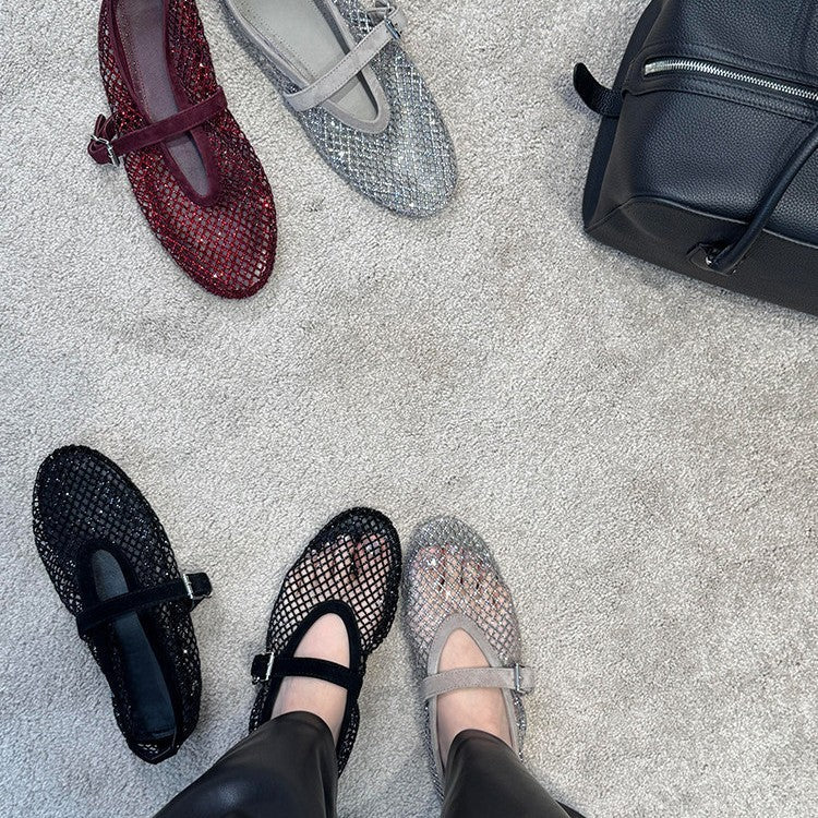 Damen elegante Riemchen-Ballerinas mit modischem Glitzereffekt R&B