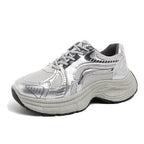 Damen modische Lauf-Sneaker mit glänzendem Obermaterial und dämpfender Sohle R&B