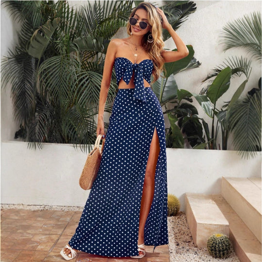 Damen Maxi Kleid mit tiefem V-Ausschnitt und modischem Schlitz R&B