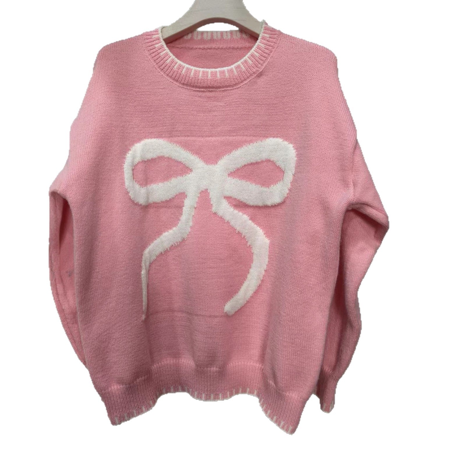 Damen lässiger Pullover mit kontrastierenden Schleifen-Detail und geripptem Saum R&B