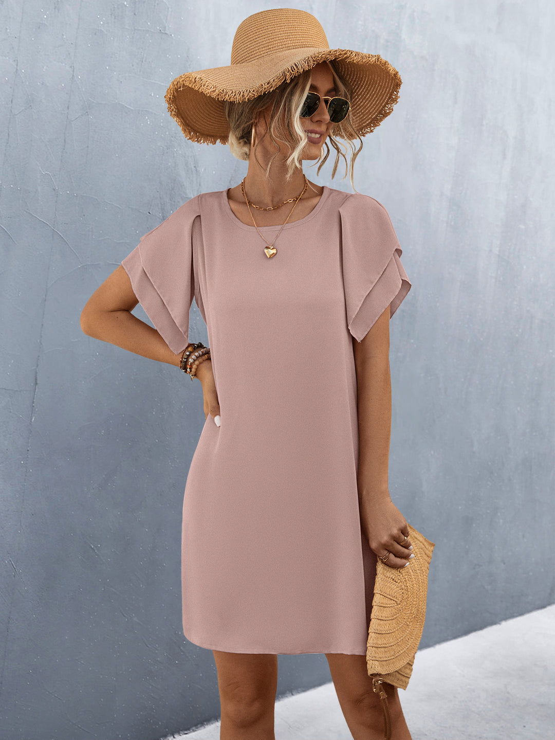 Damen Kurzarmkleid mit voluminösen Rüschendetails und bequemen Schnitt R&B