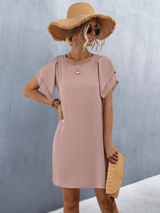 Damen Kurzarmkleid mit voluminösen Rüschendetails und bequemen Schnitt R&B